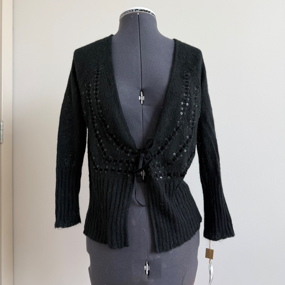 Deadstock Mossimo Mohair Tie-Front Embellished Sweater Top - Picture 2 of 6